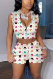 Pink Fashion Casual Printed Two-piece Set