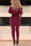 Wine Red Fashion Sexy Off Shoulder Jumpsuit