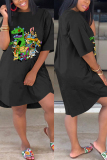 Black Fashion Casual Cartoon Printed Dress