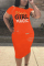 Orange Fashion Print Short Sleeve Dress