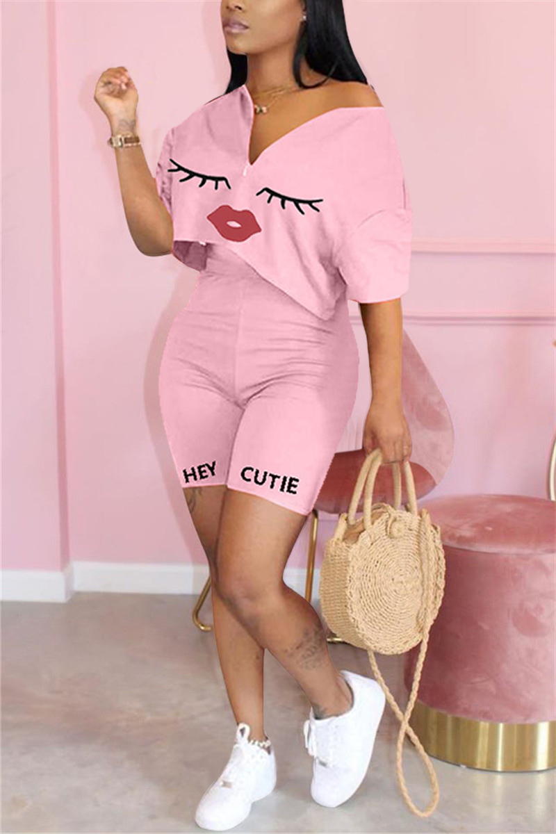 fashion-casual-printed-t-shirt-shorts-pink-set