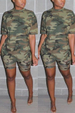Army Green Fashion Camouflage Printed Casual Set