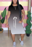 Black Fashion Gradient Printed Short Sleeve Dress