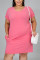 Rose Red Fashion Casual Short Sleeve Plus Size Dress