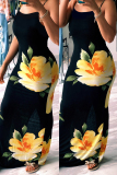 Stripe Fashion Casual Off The Shoulder Sleeveless Slip Step Skirt Floor-Length Floral Striped Col