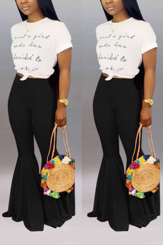 Black Elastic Fly High Asymmetrical Draped Solid Boot Cut Pants Pants