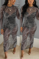 Black Sexy Fashion Striped Print Slim Dress