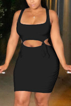 Black Sexy Fashion Tight Sleeveless Skirt Set
