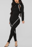 Black Fashion Casual Stitching Sports Jumpsuit