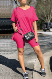 Pink Fashion Casual Short Sleeve T-shirt Shorts Set