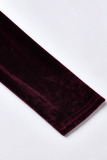 Burgundy Long Sleeve Square Collar Pleuche Bodycon Dress