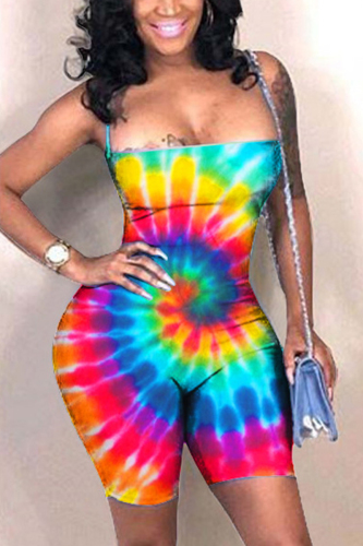 Multicolor Rainbow Color Sexy Print Sling Backless Skinny Romper