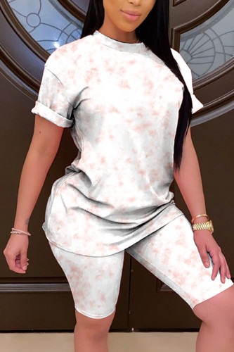 Pink Fashion Casual Printed Short Sleeve Top Set