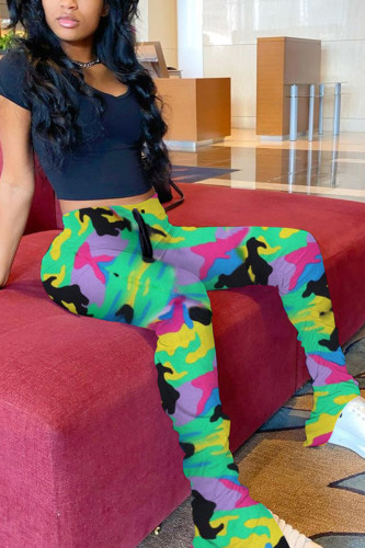 Green Fashion Camouflage Printed Casual Trousers