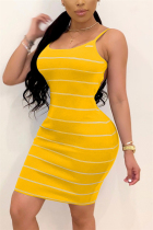 Yellow Sexy Striped Printed Sling Slim Dress