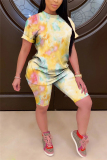 ColorfulWhite Fashion Casual Printed T-shirt Shorts Set