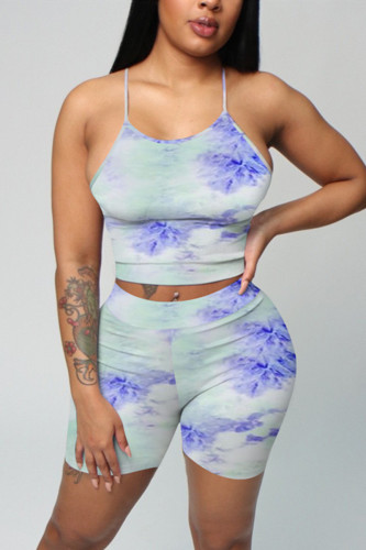 White Sexy Fashion Print Sleeveless Top Shorts Set