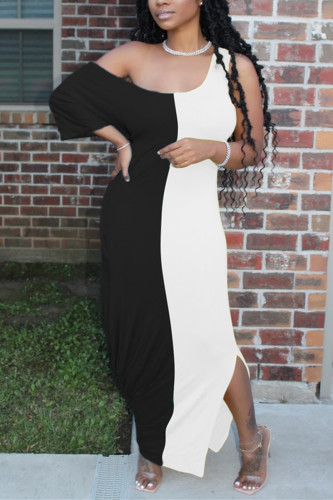 White Fashion Casual Stitching Strapless Dress