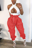 Red Fashion Casual High Waist Trousers