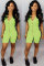Fluorescent green Fashion Sexy Patchwork zipper Sleeveless V Neck Rompers