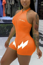 Orange Sexy Fashion Print Sleeveless Romper