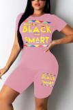 Pink Fashion Casual Printed Short Sleeve Set