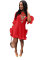 Red Sexy Fashion Long Sleeves O neck Pleated skirt 