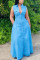Light Blue Fashion Casual Sleeveless Shirt Dress