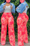 Pink Fashion Casual Printed High Waist Trousers（With Mask）