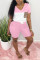 Pink Fashion Casual Stitching Short Sleeve Shorts Set