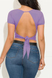 Purple Fashion Sexy Short Sleeve Round Neck Top