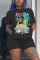 Black Fashion Casual Printed Short Sleeve Set