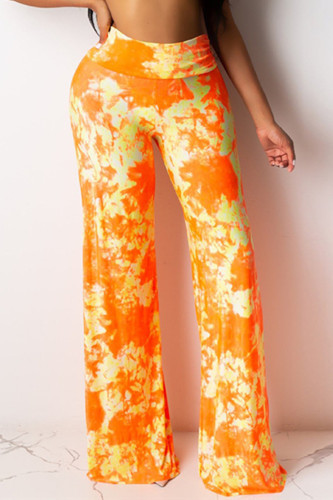 Yellow Fashion Casual Printed High Waist Trousers（With Mask）
