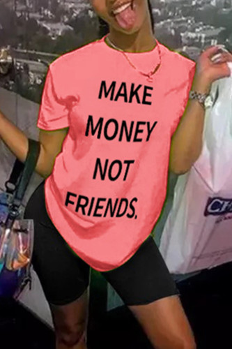 Pink Fashion Casual Printed Short-sleeved T-shirt Set