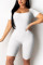 White Sexy Fashion Hollow Solid Backless bandage Short Sleeve Turndown Collar Rompers