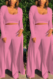 Pink Fashion Casual Trousers Three-piece Set