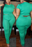 Green Fashion Casual Trousers Plus Size Two-piece Set