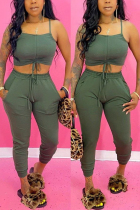 Army Green Fashion Sexy Sling Top Trousers Slim Set