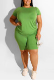 FruitGreen Fashion Casual Short Sleeve Top Plus Size Set