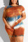 Orange Fashion Casual Printed Plus Size Shorts Two-piece Set