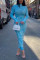 Blue Fashion Sexy Print Turtleneck Dress