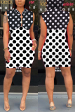 BlackWhite Fashion Polka Dot Print Hooded Dress