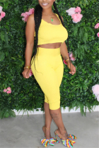 Yellow Sexy Fashion Sling Tops Two-piece Set