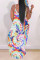 White Fashion Sexy Printed Suspender Dress