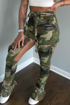 Camouflage Fashion Printed Army Green Slim Trousers