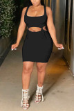 Black Sexy Fashion Tight Sleeveless Skirt Set