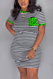Green Fashion Striped Print Short Sleeve Dress
