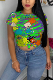 Multicolor Fashion Casual Printed Short-sleeved T-shirt Top