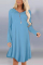 Light Blue Sexy Cap Sleeve Long Sleeves V Neck Swagger Knee-Length Patchwork Solid 