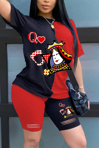PrintQ Fashion Playing Cards Printed T-shirt Shorts Black Red Set